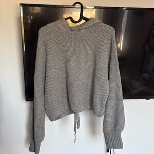 Gray Knitted Women's Cropped Hoodie